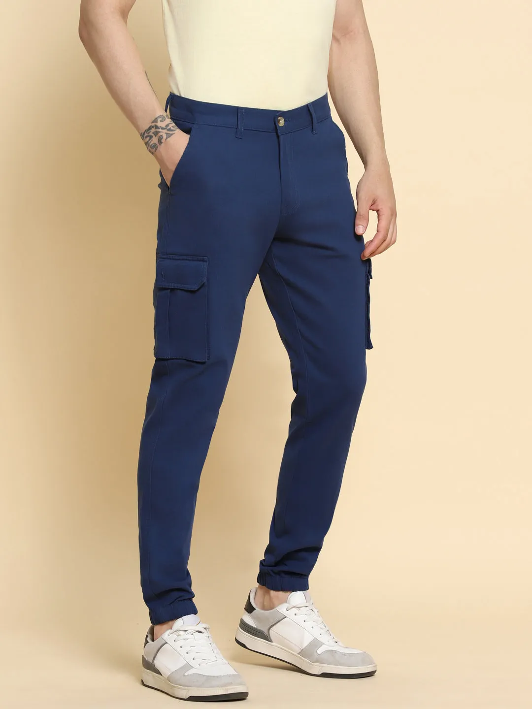 Men's Denim Blue Cargo Joggers Smart Casual Look For Season Essential