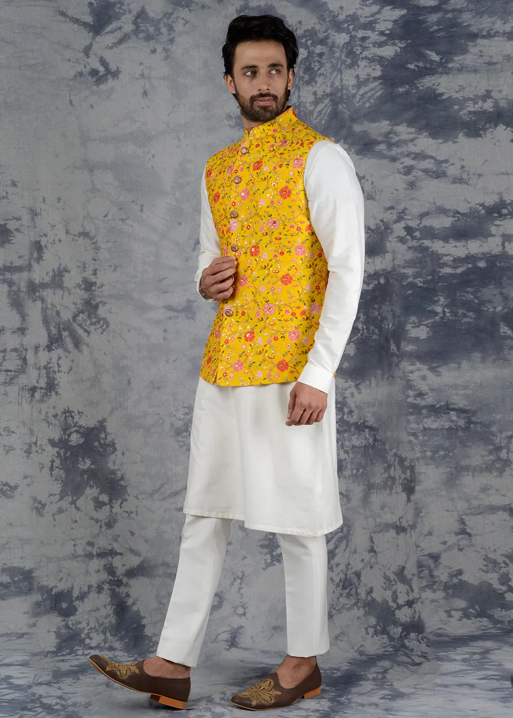 Mustard Yellow Bandhgala Jacket | Siddhesh Chauhan