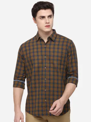 Mustard Yellow Regular Fit Checked Casual Shirt | Greenfibre