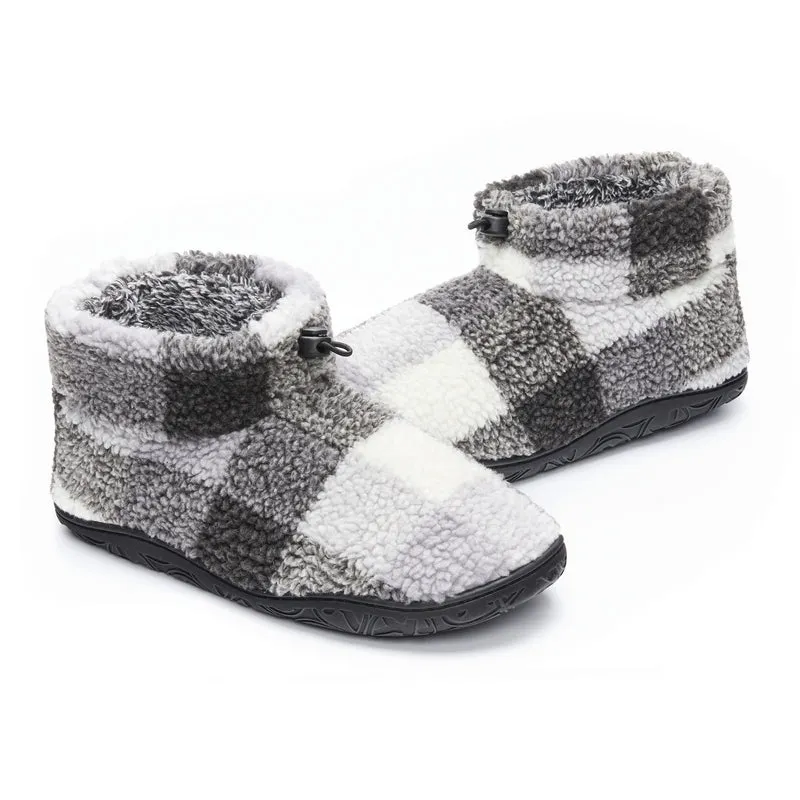 Neeson - Shorter Length Check Sherpa Slipper Boot - Grey Check