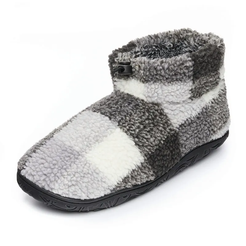 Neeson - Shorter Length Check Sherpa Slipper Boot - Grey Check