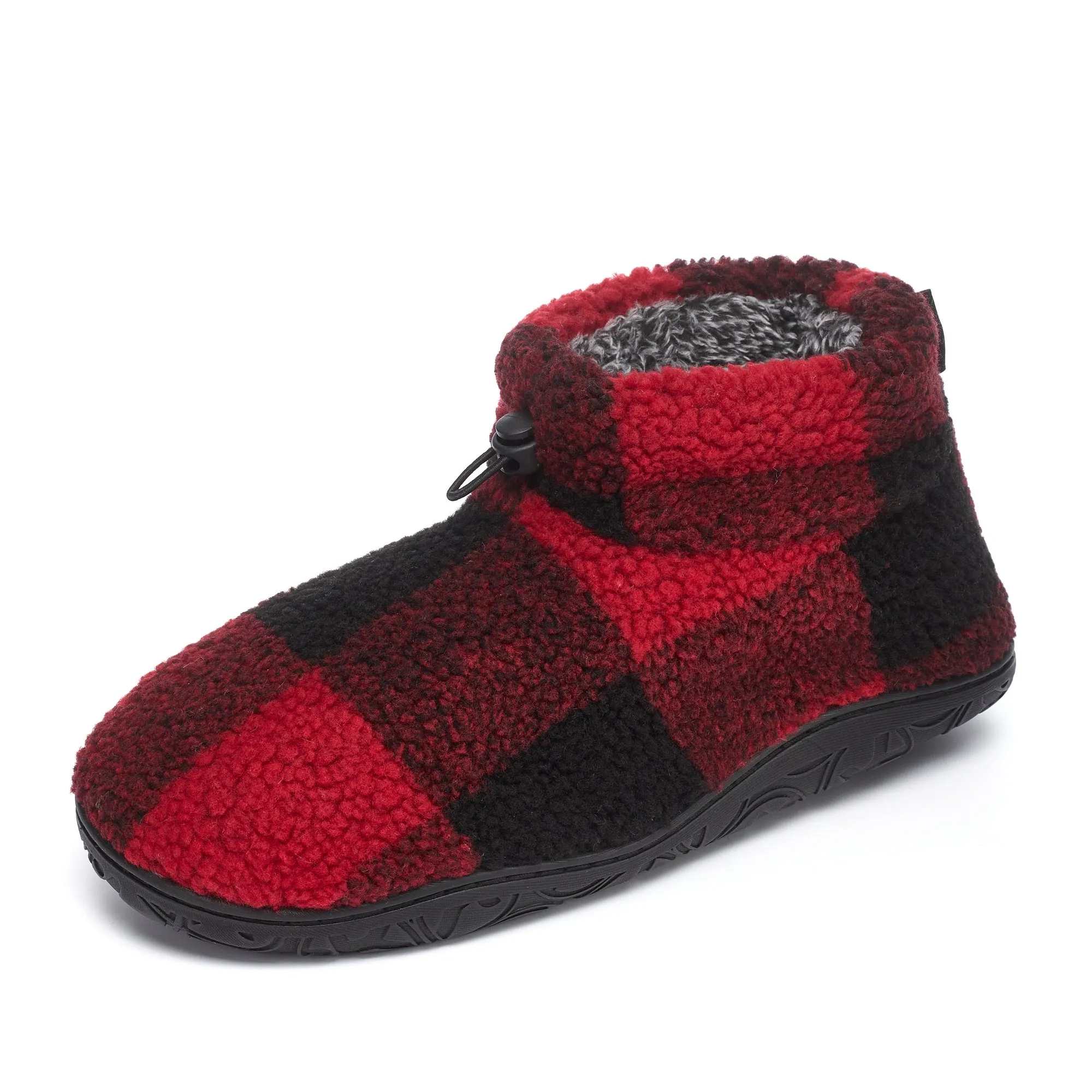 Neeson - Shorter Length Check Sherpa Slipper Boot - Red / Black Check