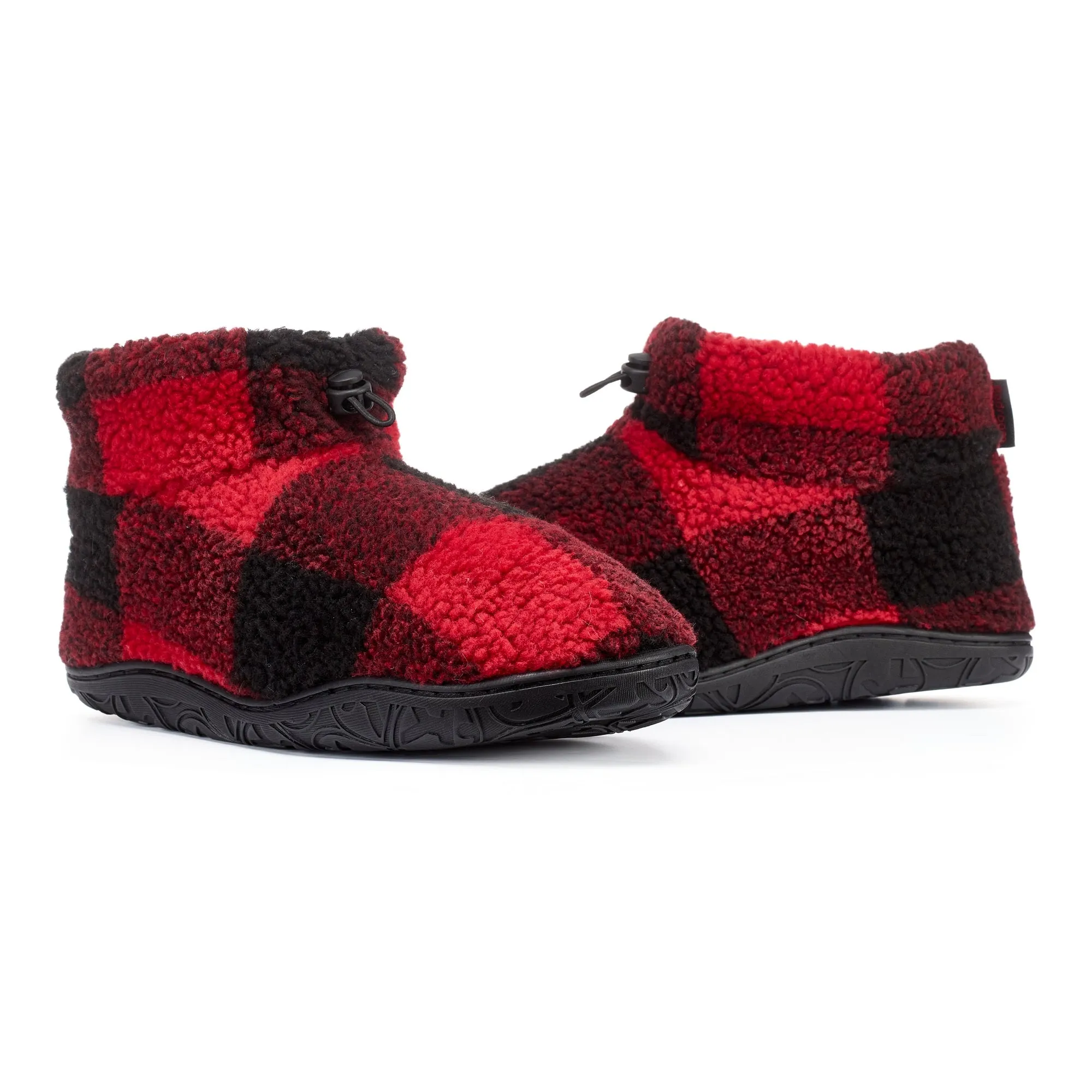 Neeson - Shorter Length Check Sherpa Slipper Boot - Red / Black Check