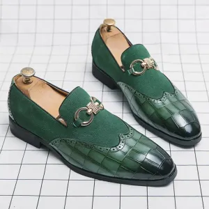 Patchwork Suede Crocodile Pattern Appliques Loafers