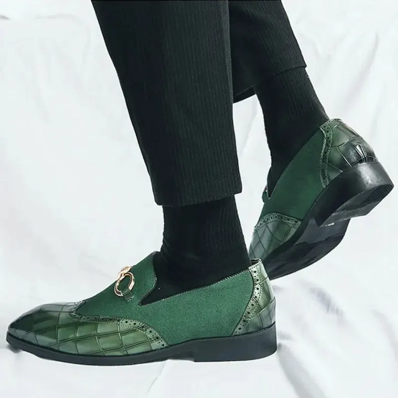 Patchwork Suede Crocodile Pattern Appliques Loafers