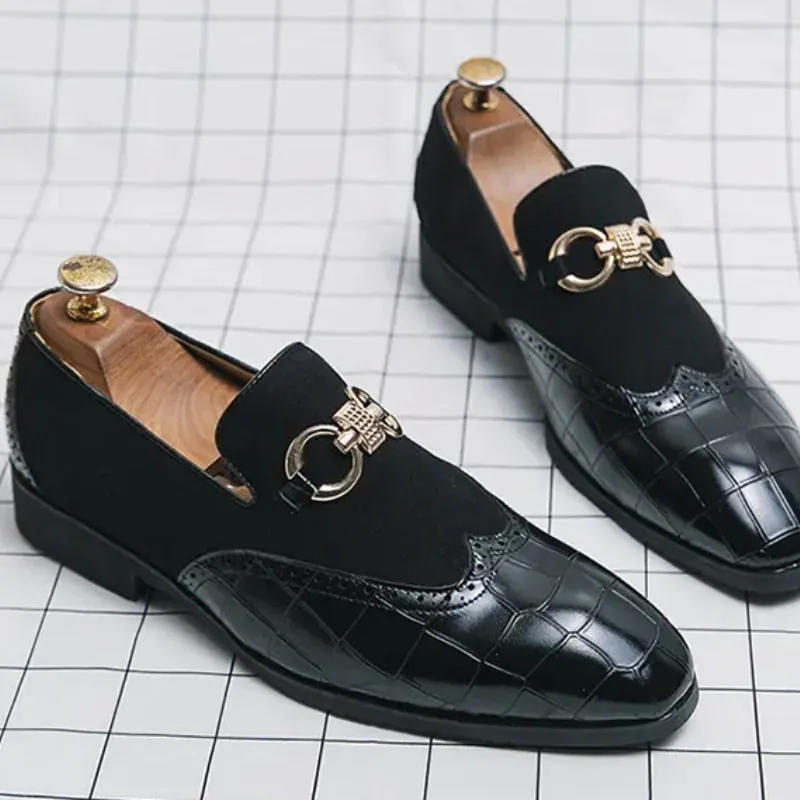 Patchwork Suede Crocodile Pattern Appliques Loafers