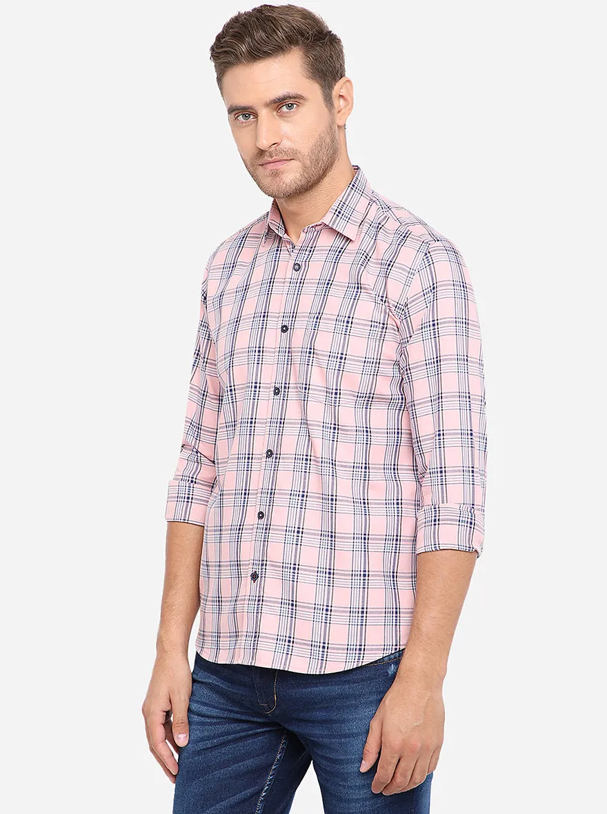 Peach & Blue Checked Slim Fit Semi Casual Shirt | Greenfibre