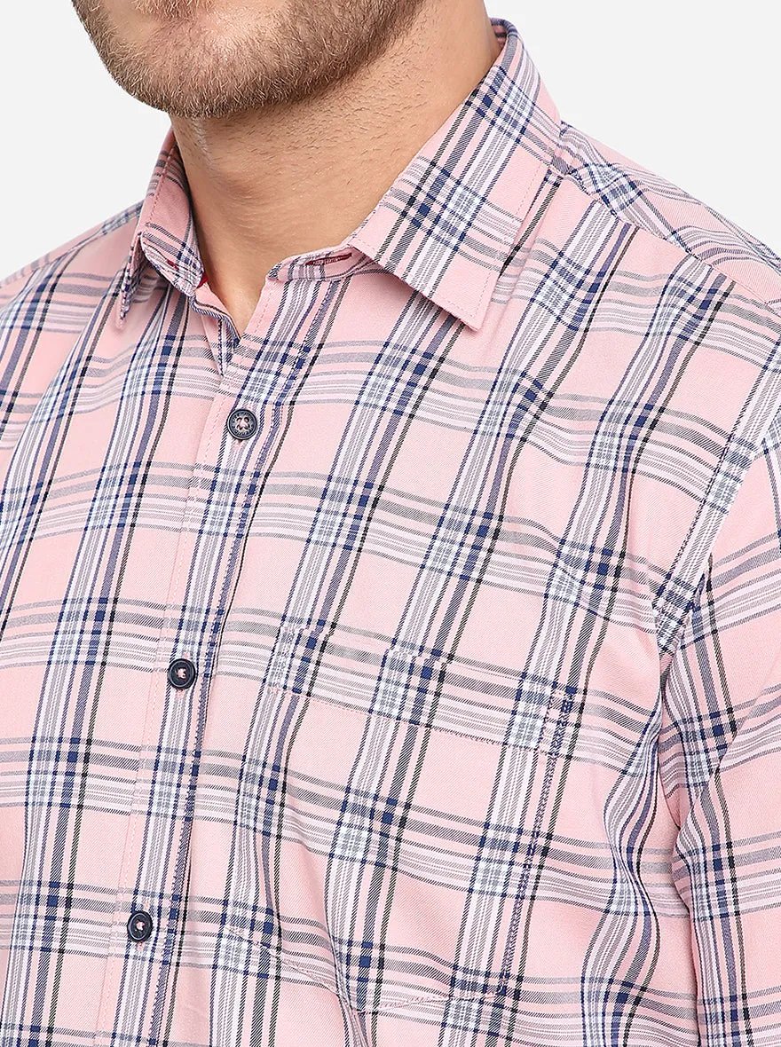 Peach & Blue Checked Slim Fit Semi Casual Shirt | Greenfibre