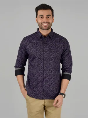 Purple Printed Slim Fit Casual Shirt | Greenfibre