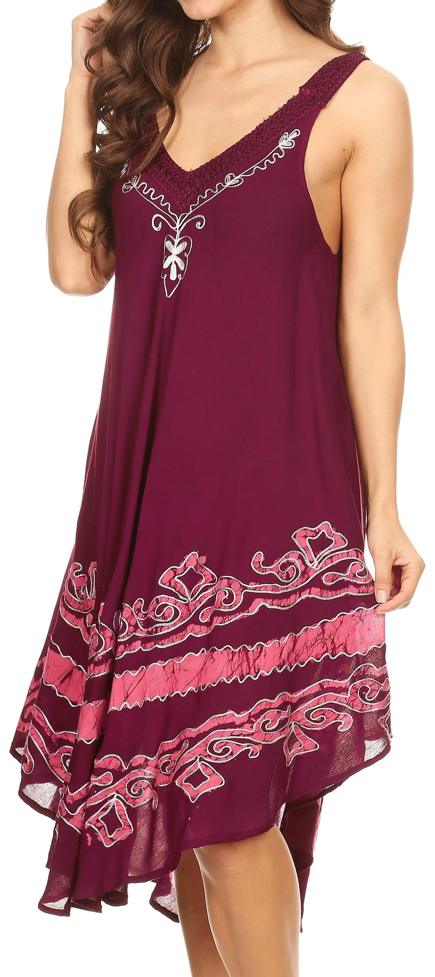 Sakkas Gasha Sleeveless Mid Length Caftan Dress With Embroidery Details And V Neck