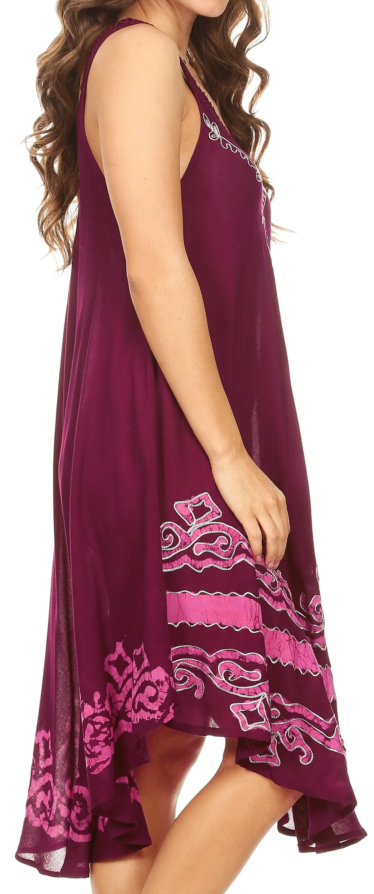 Sakkas Gasha Sleeveless Mid Length Caftan Dress With Embroidery Details And V Neck