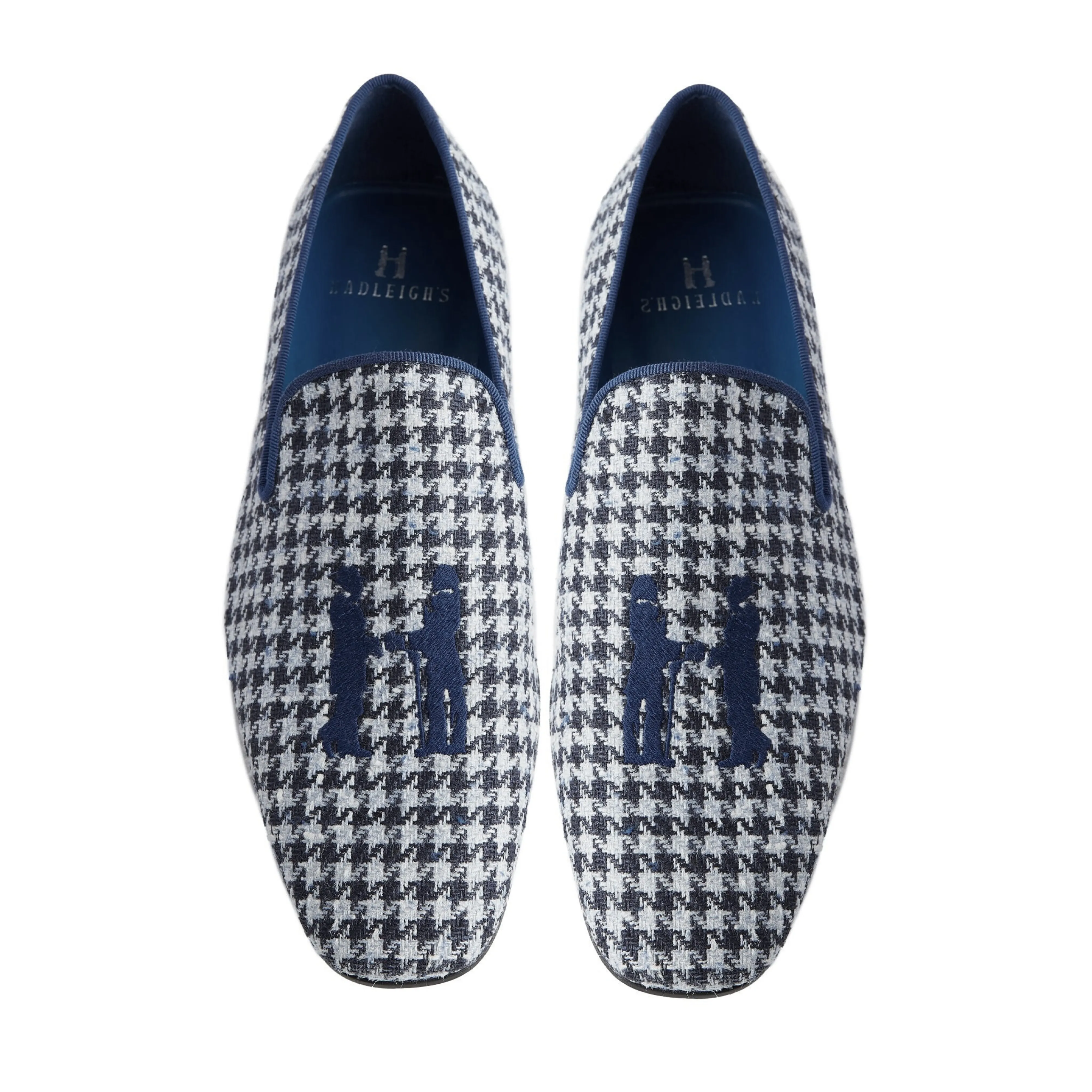 Slipper in Navy Houndstooth with Cobalt Logo