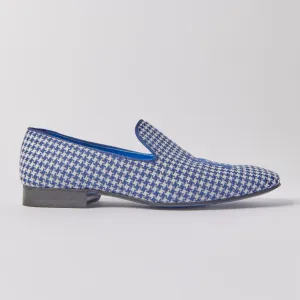 Slipper in Navy Houndstooth with Cobalt Logo