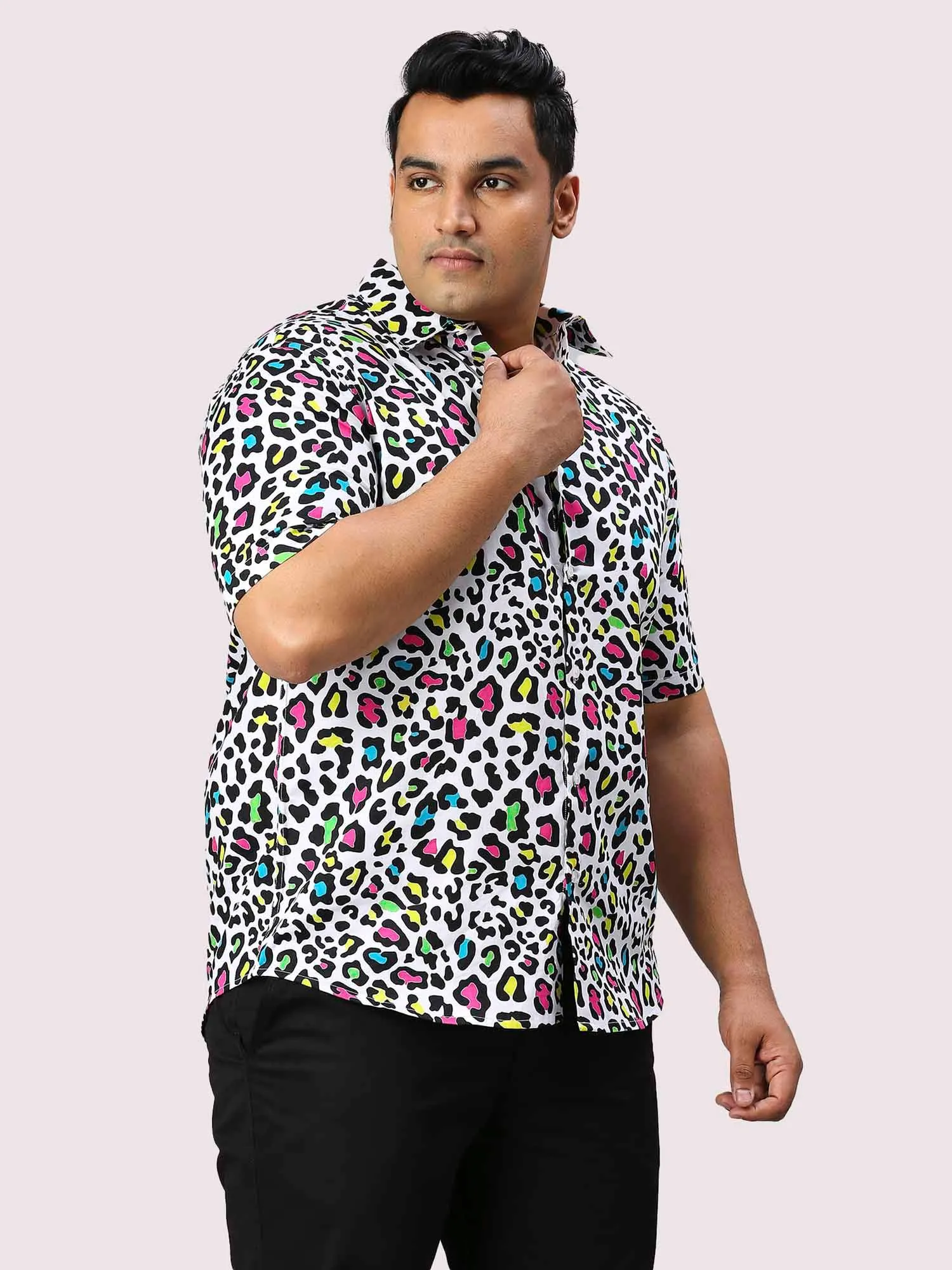 Spotted Digital Printed Half Sleeve Men's Plus Size Shirt