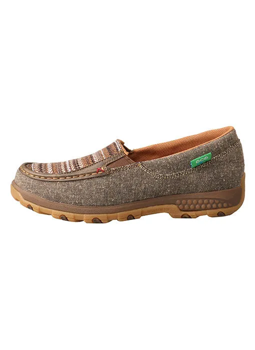 Twisted X Womens Slip-On Driving Moccasins with CellStretch-Khaki/Grey Multi