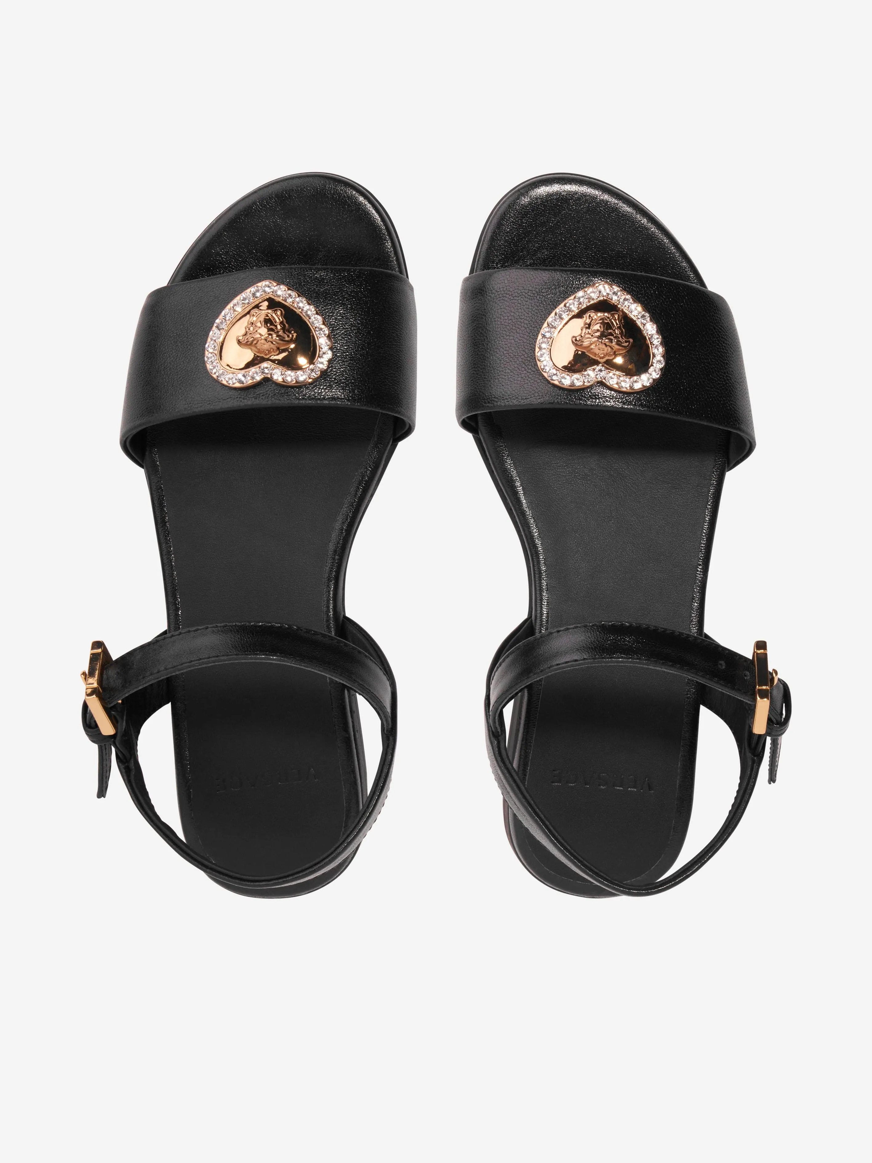 Versace Girls Heart Logo Sandals in Black