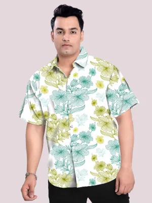 Water Plant Linen Printed Shirt Men's Plus Size