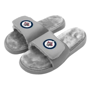 Winnipeg Jets Primary Grey Fur Slides